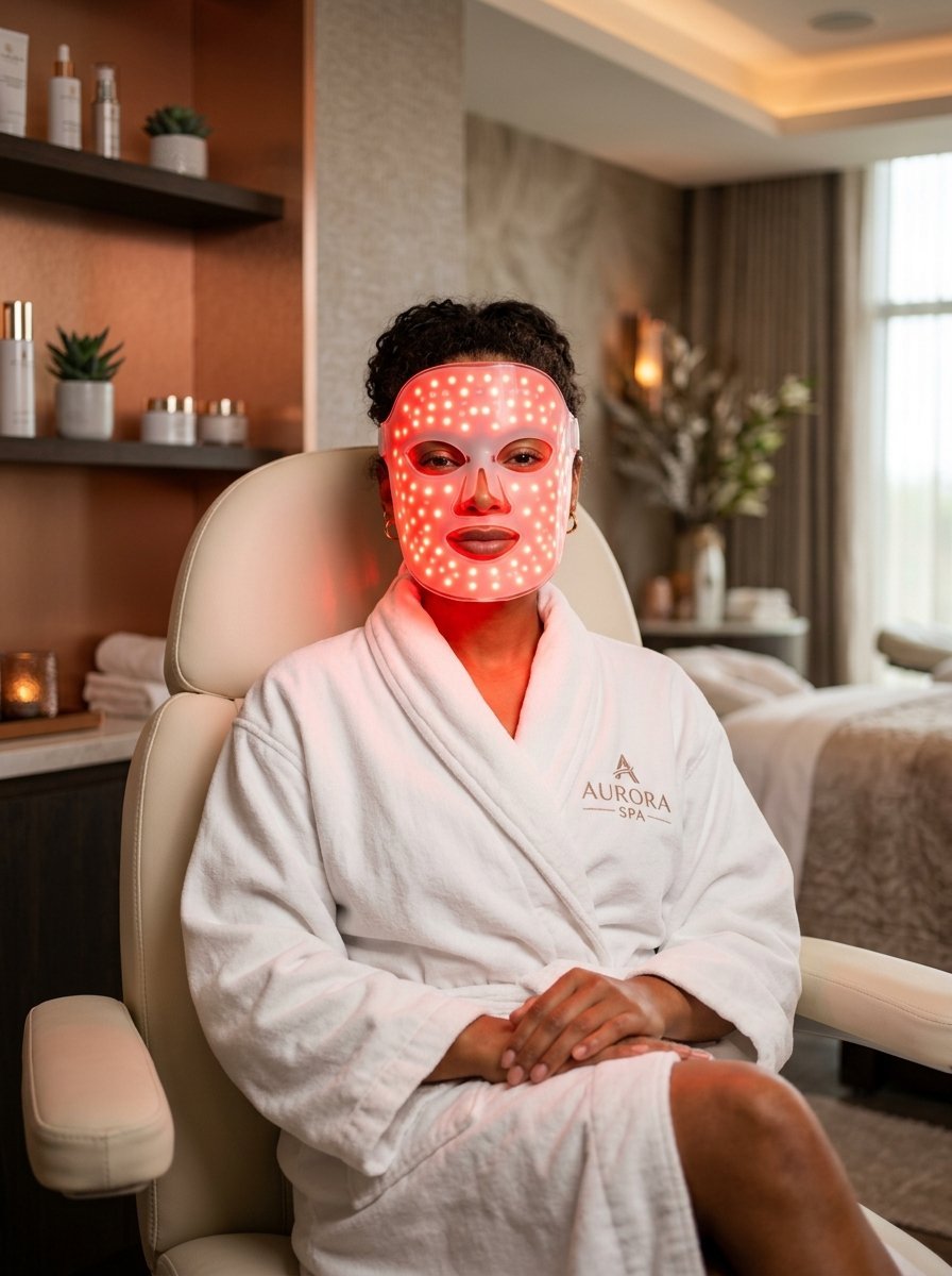 Caramel skin tone with LED mask