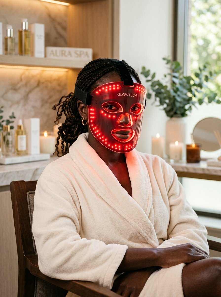Deep skin tone with LED mask