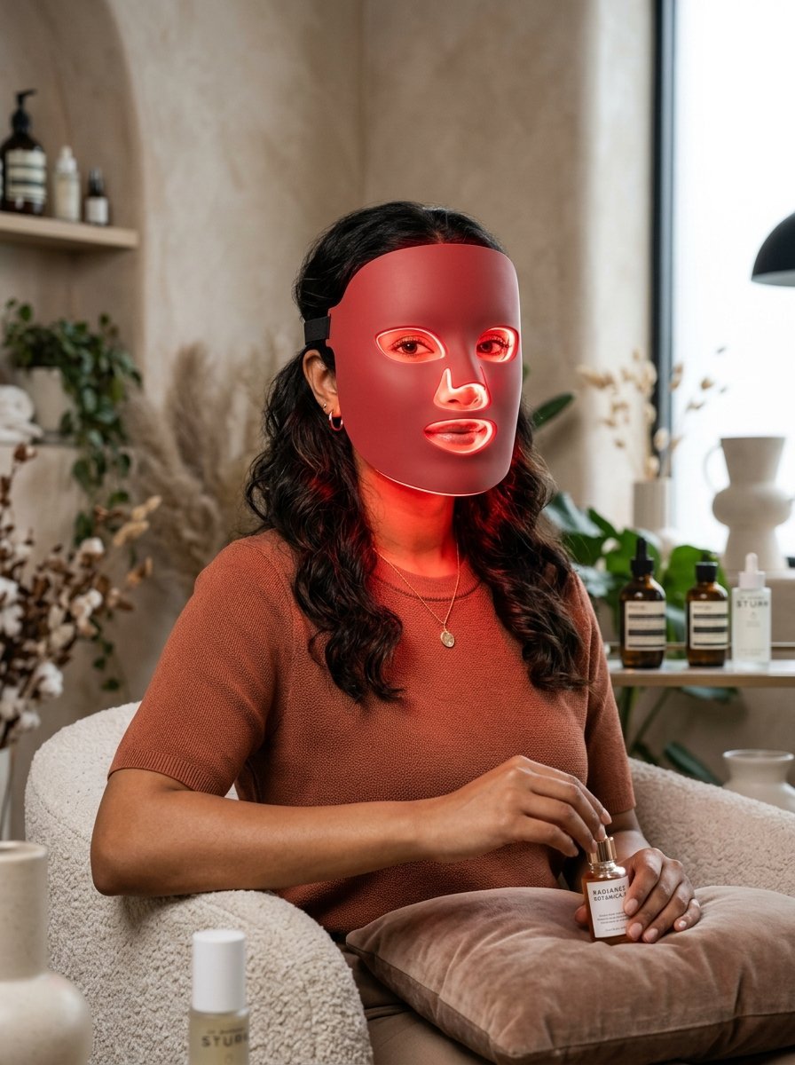 Tan skin tone with LED mask