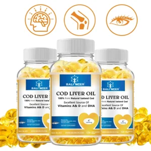 Cod Liver Oil Capsules, Rich in Vitamin A, D and DHA, Help Maintain Healthy Skin, Strong Brain and Bones, and Improve Memory