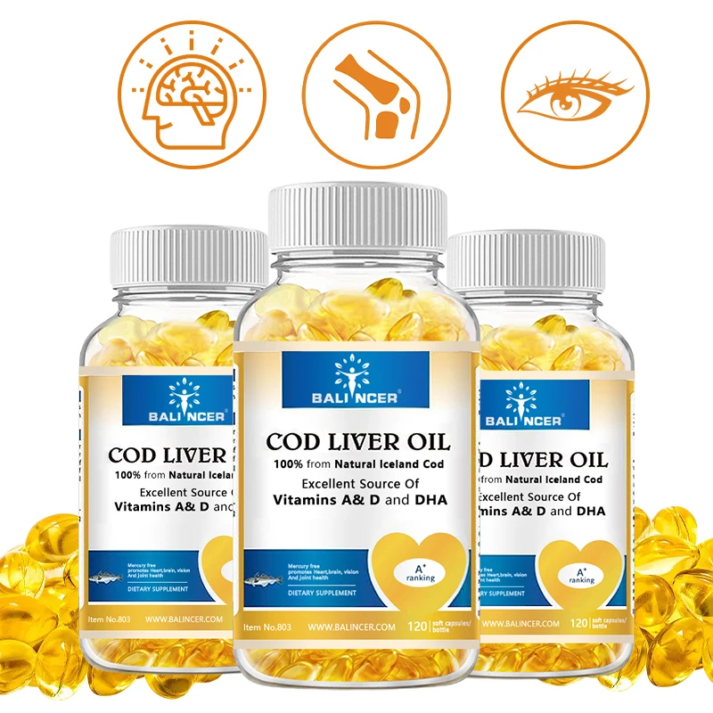 Cod Liver Oil Capsules, Rich in Vitamin A, D and DHA, Help Maintain Healthy Skin, Strong Brain and Bones, and Improve Memory